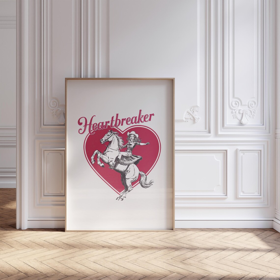 Heartbreaker Cowgirl Riding Horse Retro Pink Heart Valentine Poster - Image 3