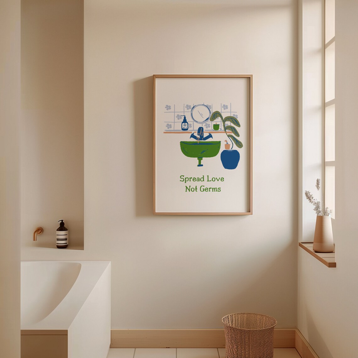 Spread Love Not Germs Retro Bathroom Wall Art Print - Image 2