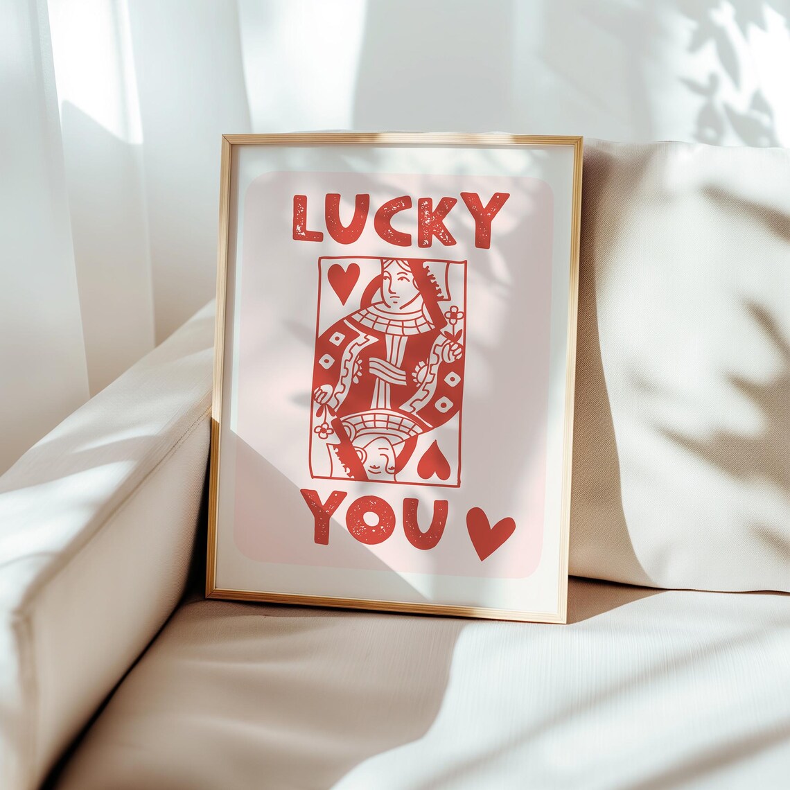 Lucky You Queen of Hearts Playing Card Pink Retro Casino Poster - Image 3