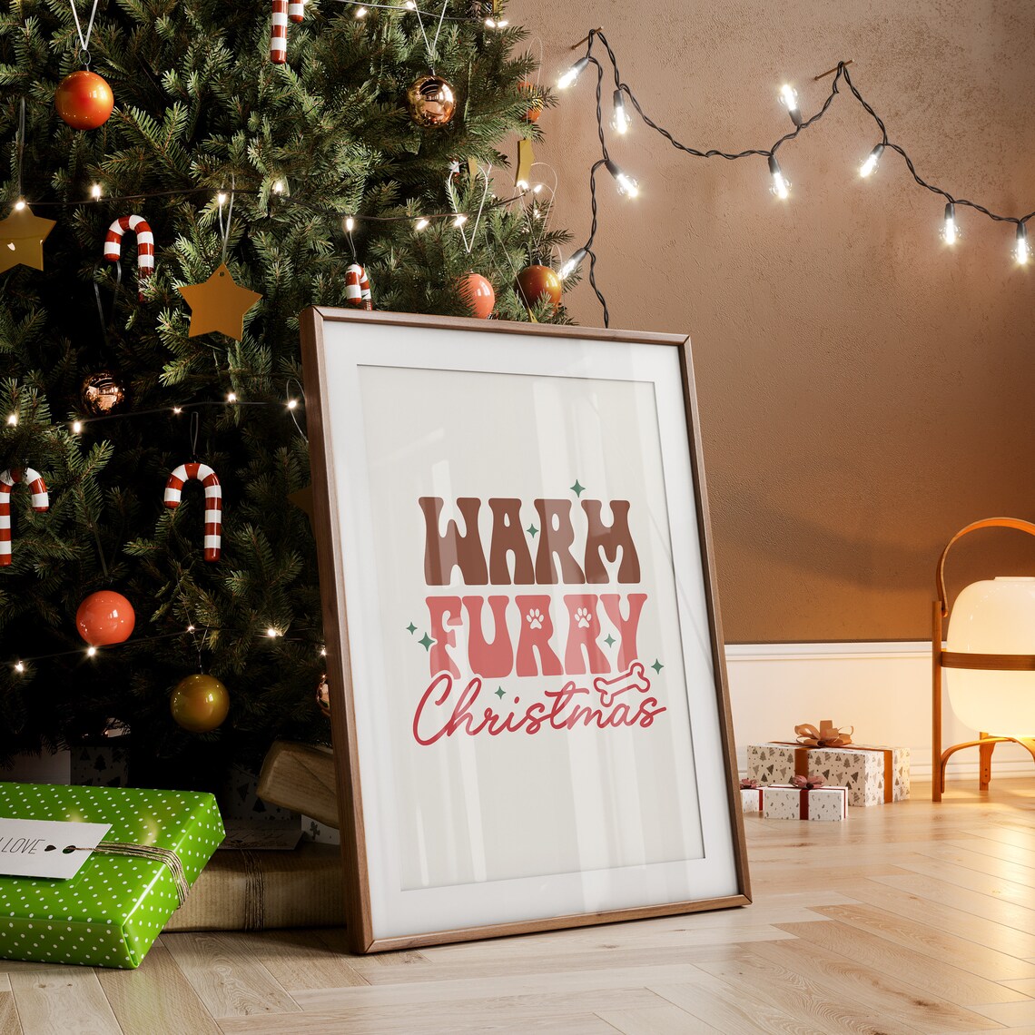Warm Furry Christmas Retro Dog Lover Holiday Quote Art Poster - Image 3