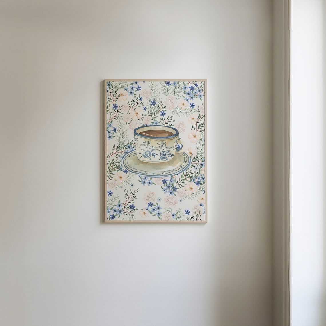 Chinoiserie Blue White Porcelain Cup Floral Watercolor Poster - Image 4