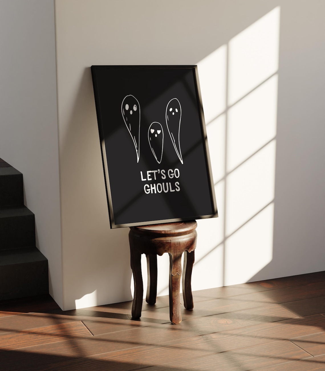 Lets Go Ghouls Three Doodle Ghosts on Black Cute Halloween Party Poster - Image 3