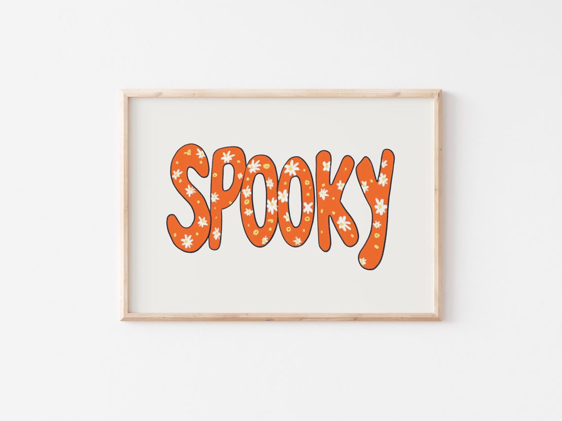 Spooky Orange Floral Bubble Letter Retro Typography Halloween Poster - Image 3