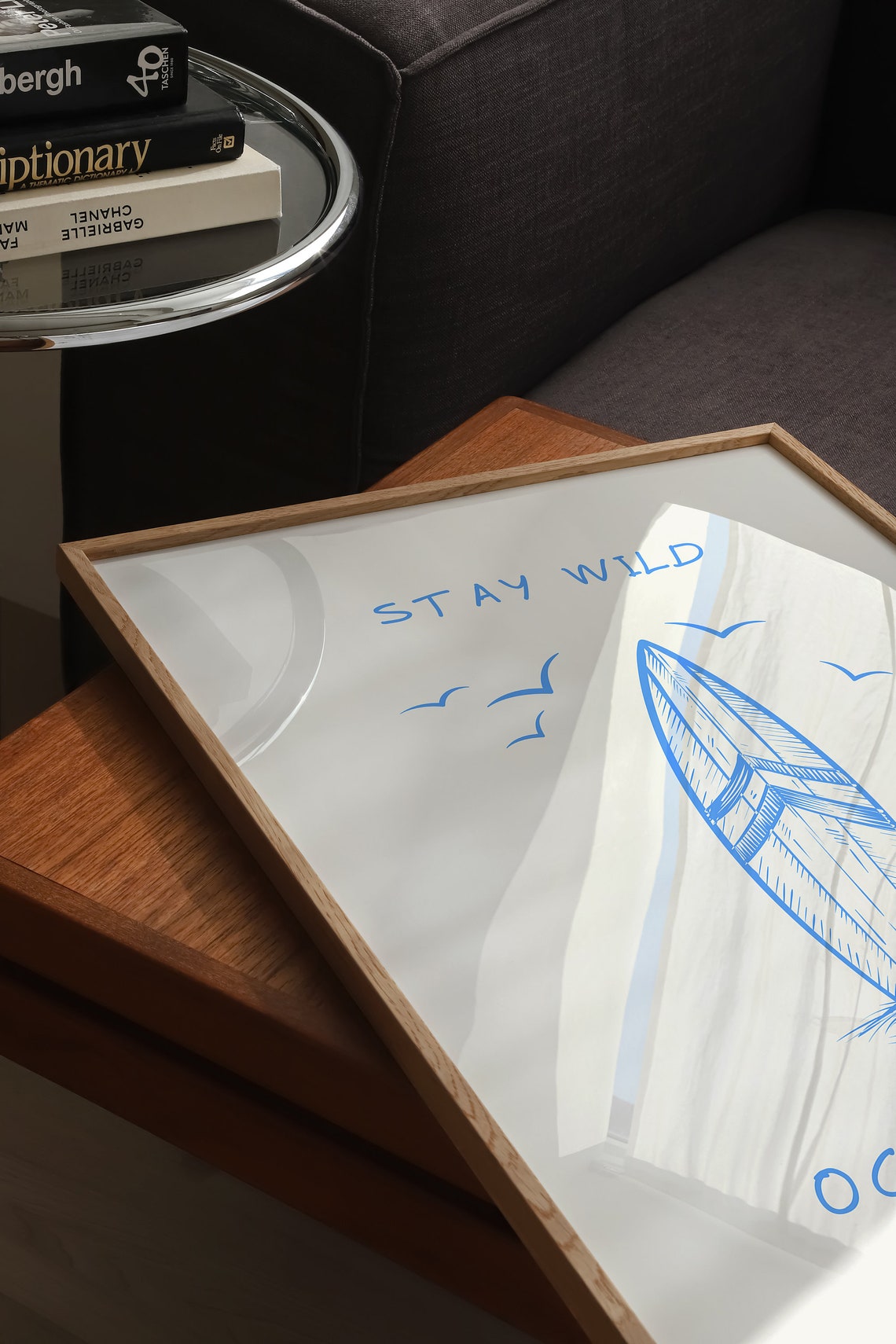 Stay Wild Ocean Child Blue Surfboard Sketch Beach House Poster - Image 2