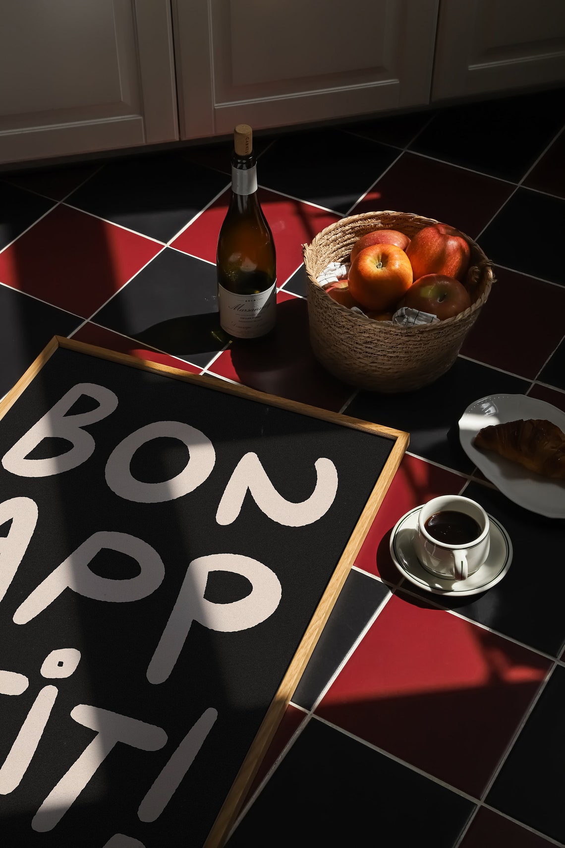 Bon Appetit Hand Lettered French Kitchen Black And White Poster - Image 2