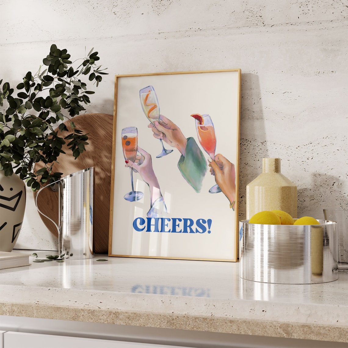 Cheers Blue Typography Champagne Toast Celebration Wall Poster - Image 5
