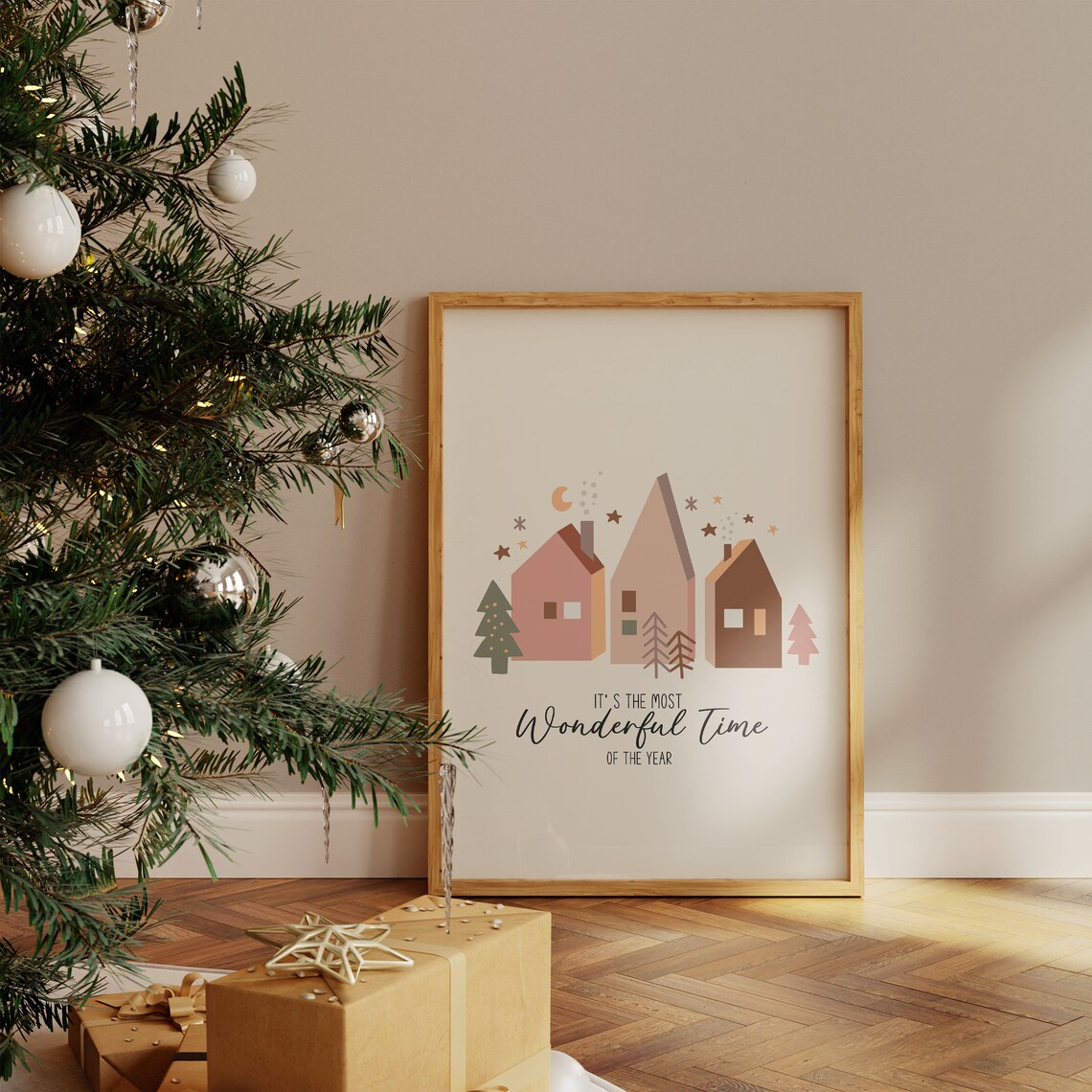 Most Wonderful Time Of The Year Boho Village Holiday Quote Poster - Image 4