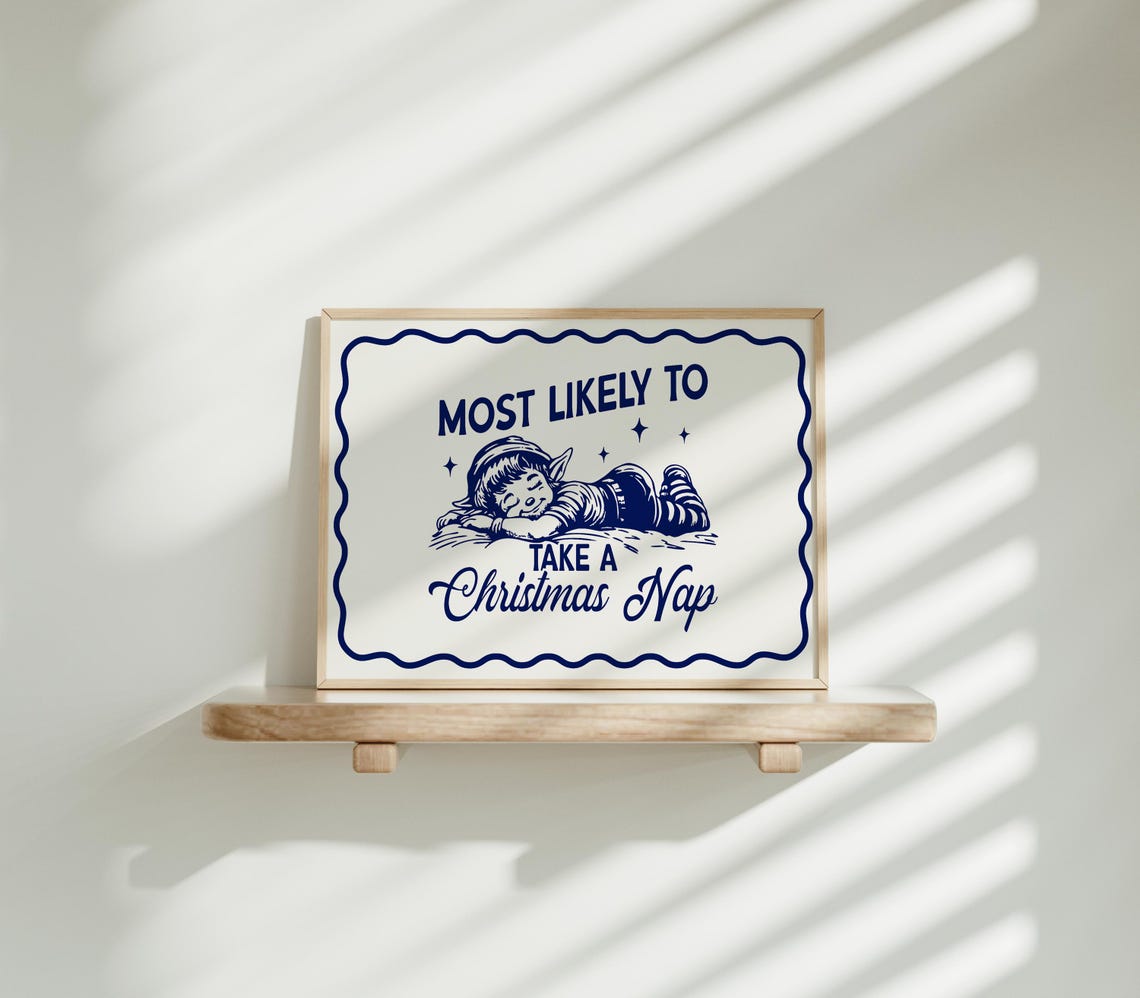 Most Likely To Take A Christmas Nap Sleeping Retro Elf Poster - Image 2