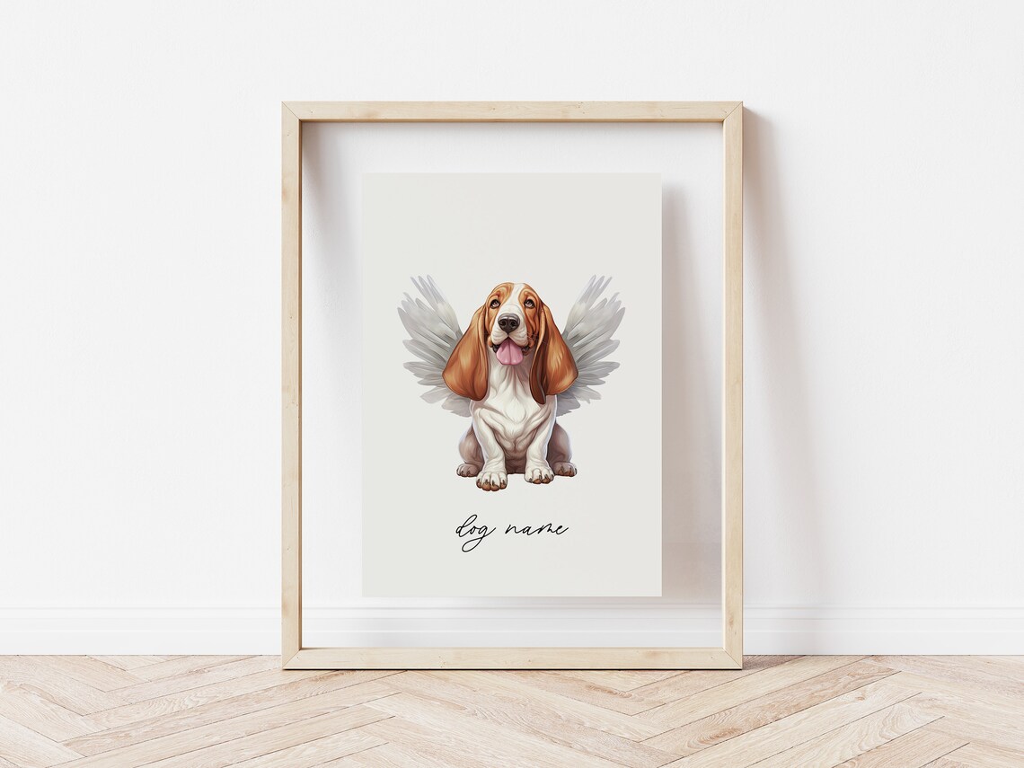 Basset Hound Angel Wings Custom Pet Memorial Portrait Sympathy Poster - Image 5