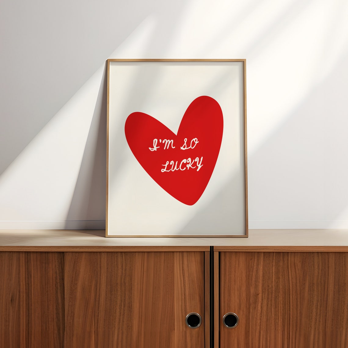 I Am So Lucky Red Heart Handwritten Affirmation Minimalist Art Poster - Image 3