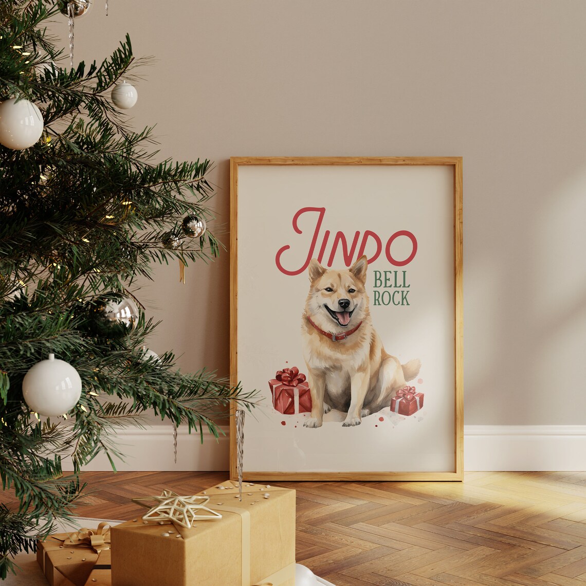 Jindo Bell Rock Korean Jindo Dog With Gifts Christmas Poster - Image 4