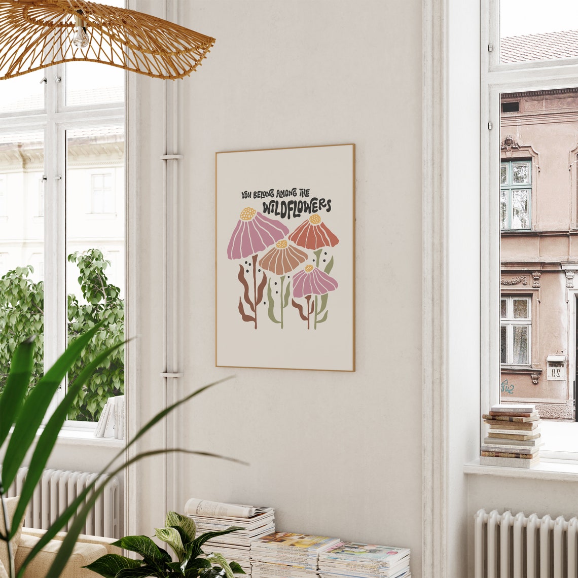 You Belong Among The Wildflowers Retro Boho Floral Quote Poster - Image 2