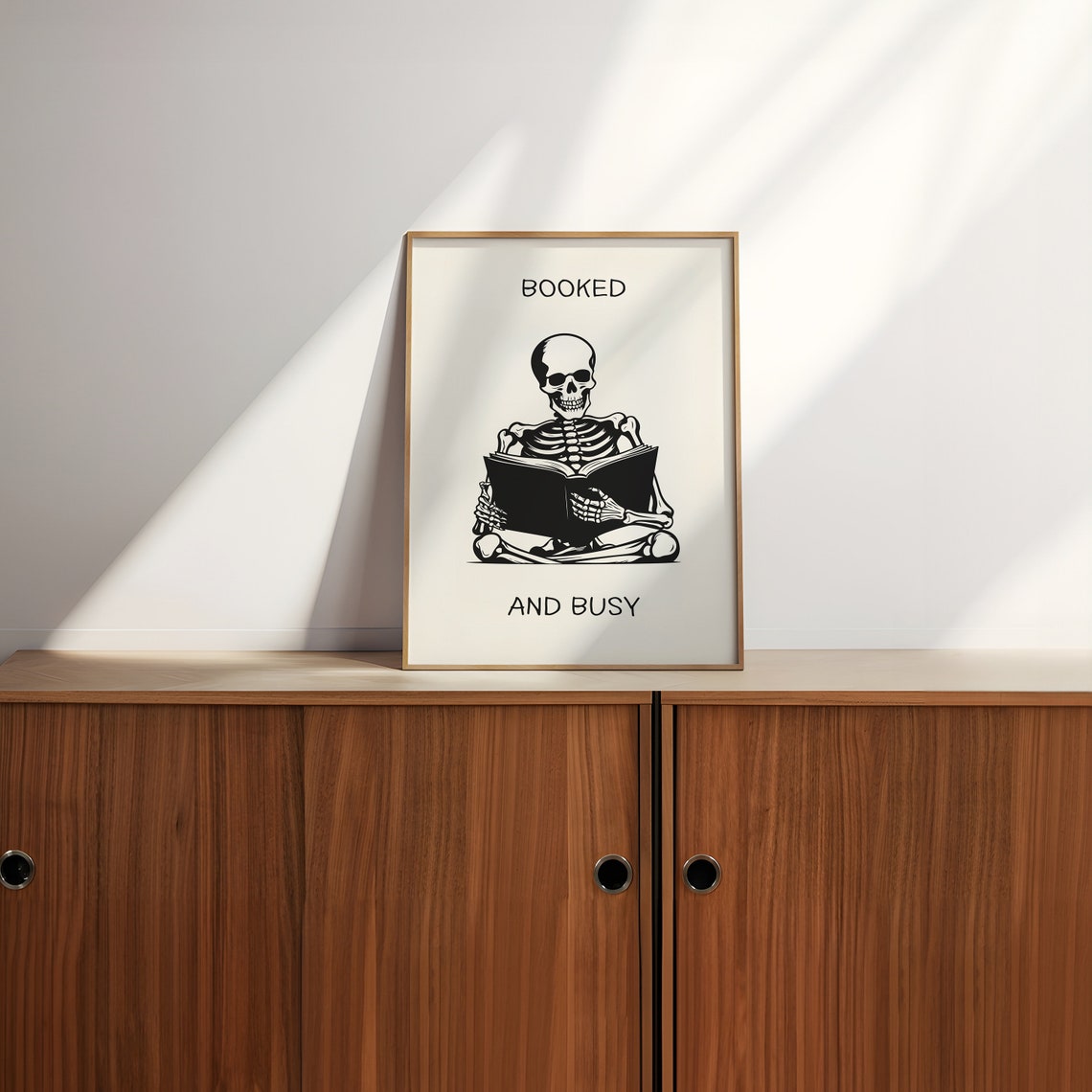 Booked and Busy Skeleton Reading Retro Bookish Quote Wall Poster - Image 2