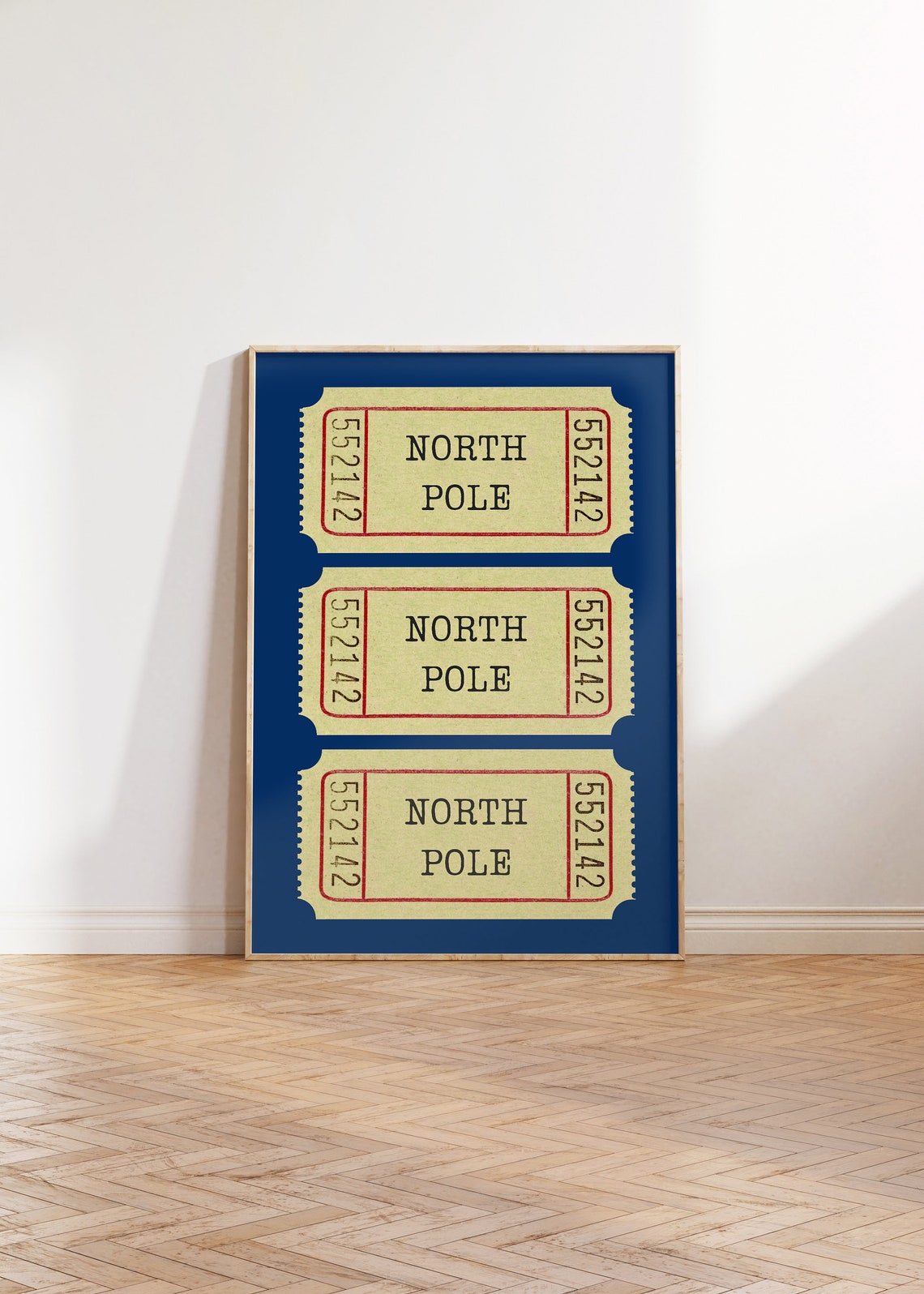 Vintage North Pole Ticket Stubs On Deep Navy Blue Holiday Poster - Image 2