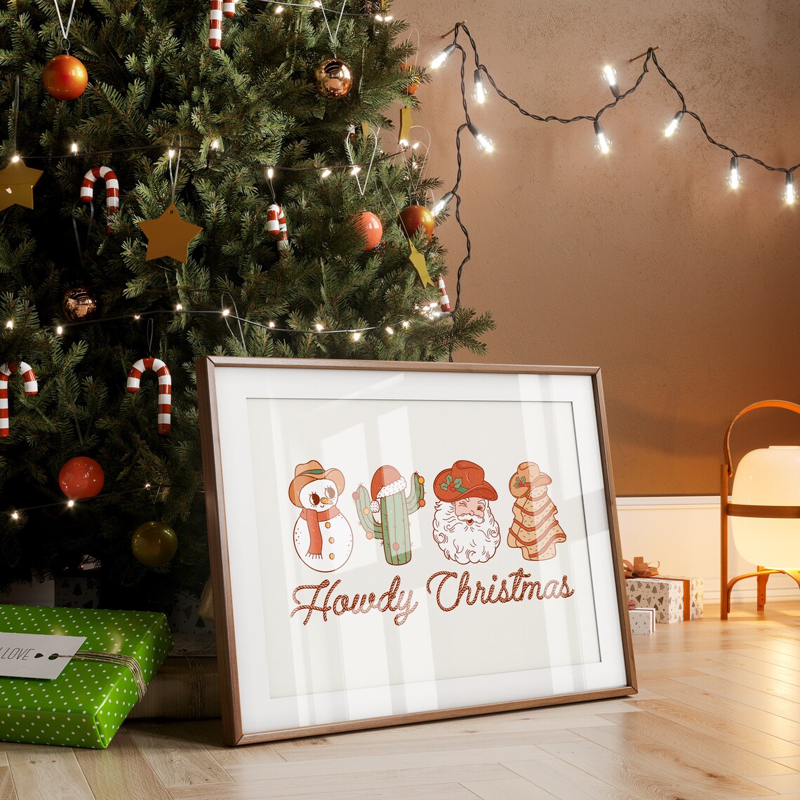 Howdy Christmas Print Cowboy Christmas Ornaments Country Christmas Merry Howdy Christmas Retro Christmas Print Western Christmas Art - Image 4