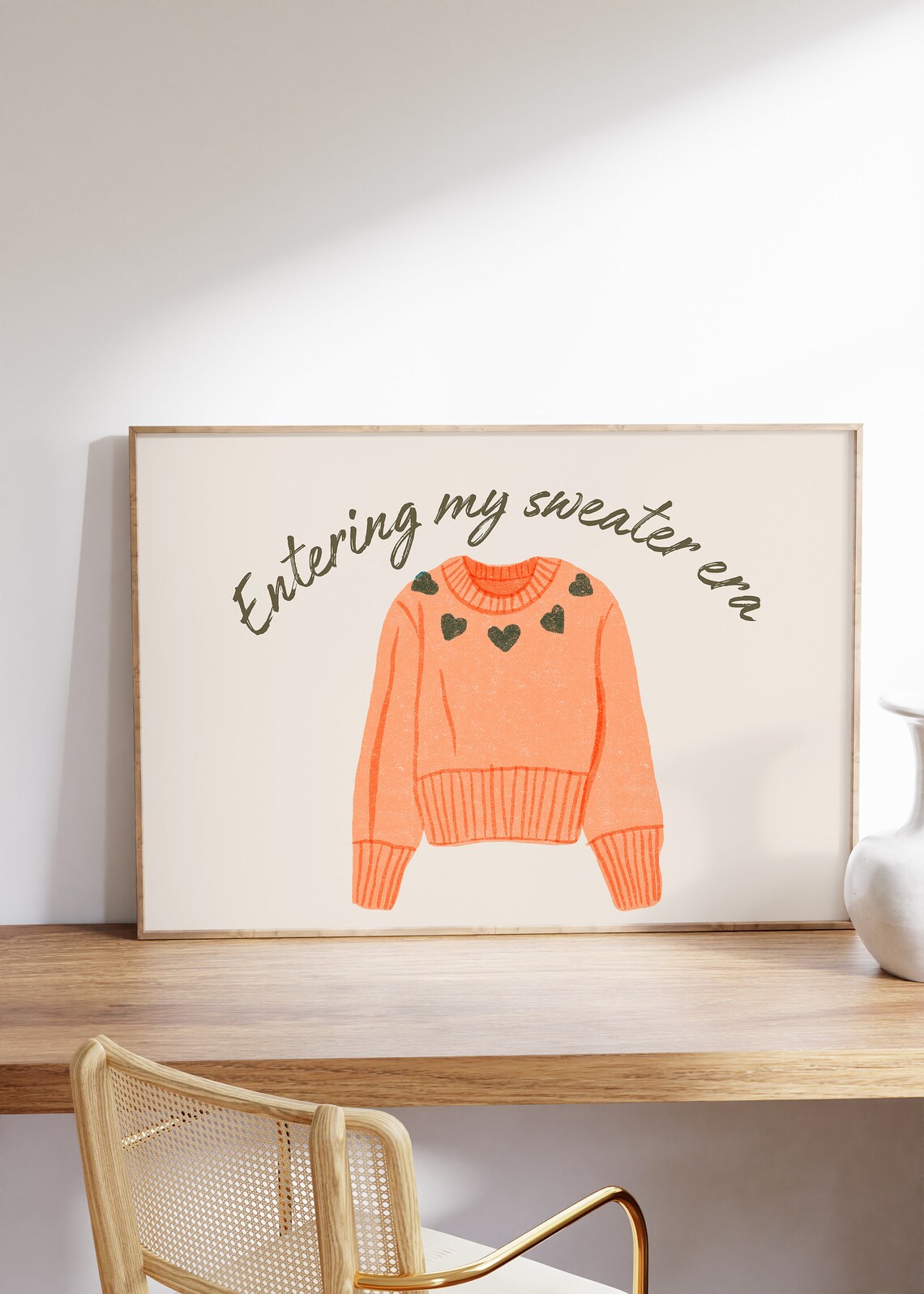Entering My Sweater Era Coral Knit With Hearts Trendy Quote Poster - Image 3
