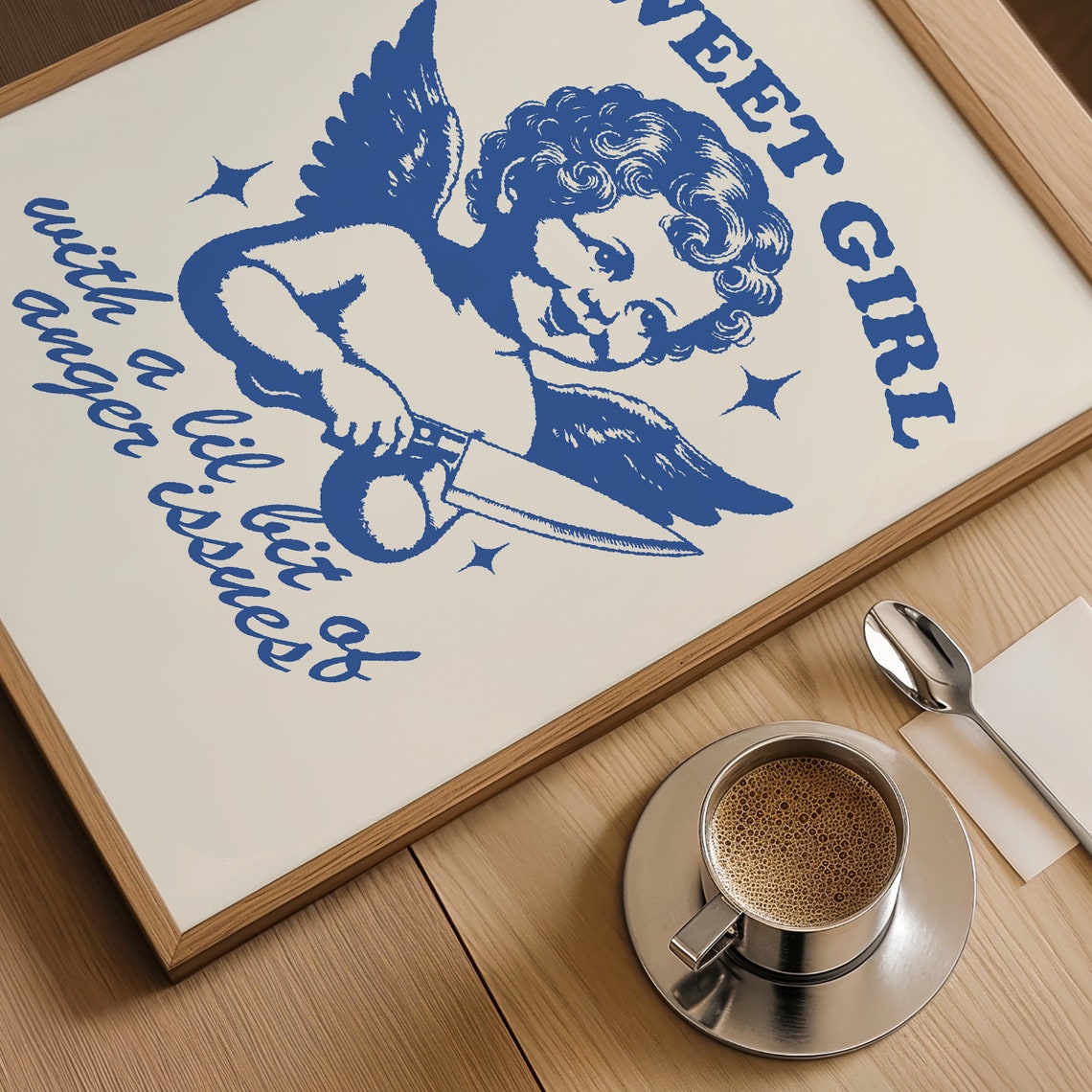 Sweet Girl With A Lil Bit Of Anger Issues Blue Cherub Quote Poster - Image 4