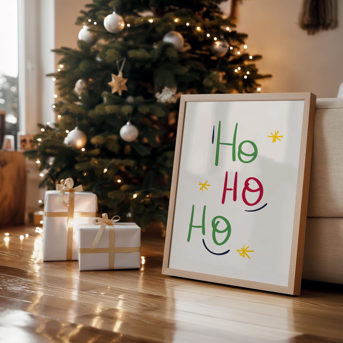 Ho Ho Ho Colorful Hand Lettered Modern Minimalist Christmas Poster - Image 2