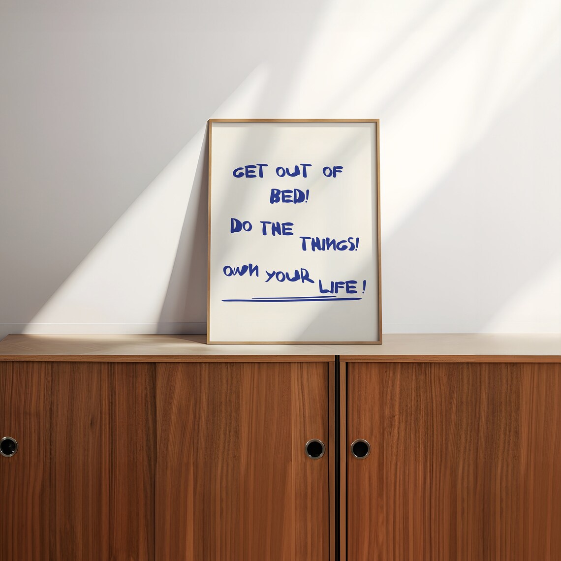 Get Out Of Bed Do The Things Blue Motivation Quote Typography Poster - Image 2