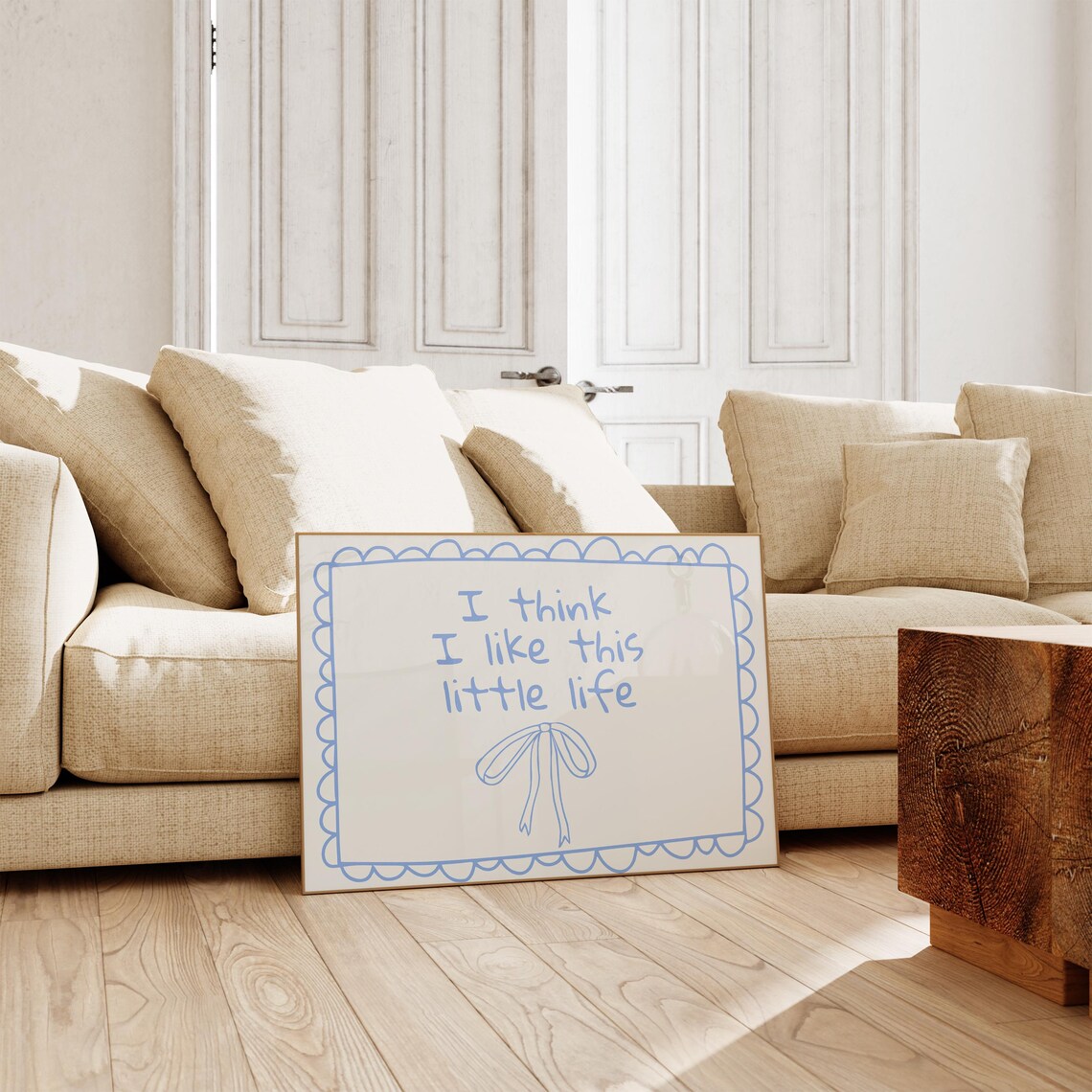 I Think I Like This Little Life Blue Bow Handwritten Quote Wall Art - Image 5