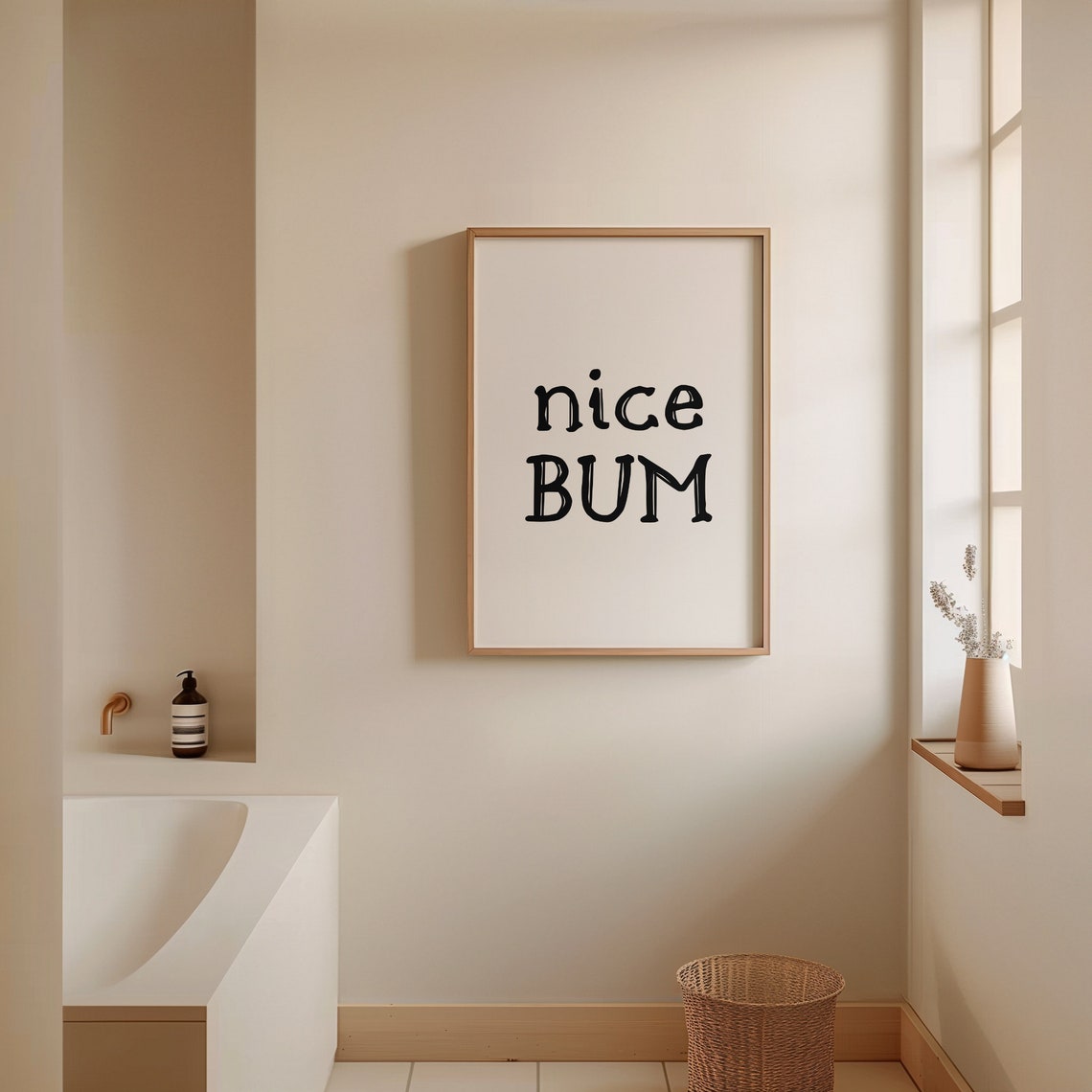 Nice Bum Funny Black Cream Minimalist Bathroom Typography Poster - Image 4