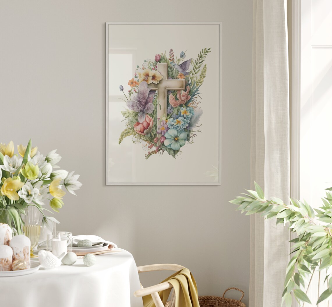 He Is Risen Easter Cross, Christian Watercolor Art - Image 5