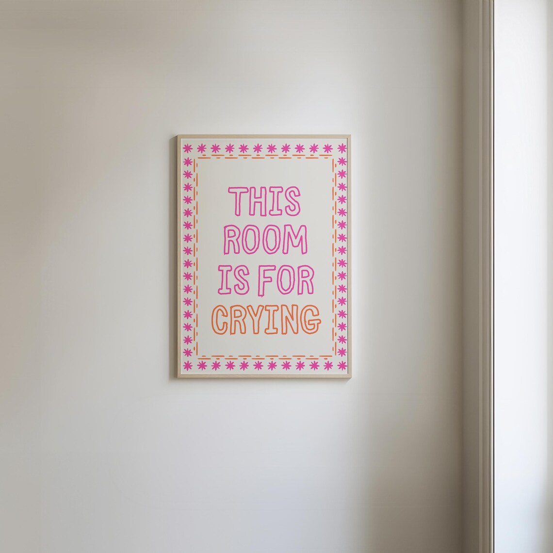 This Room Is For Crying Pink Retro Mental Health Quote Poster - Image 3