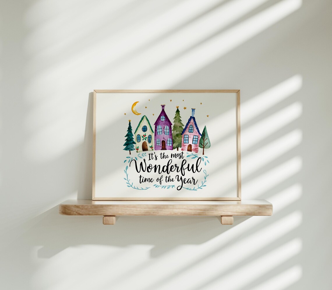 Its the Most Wonderful Time of the Year Watercolor Village Poster - Image 4