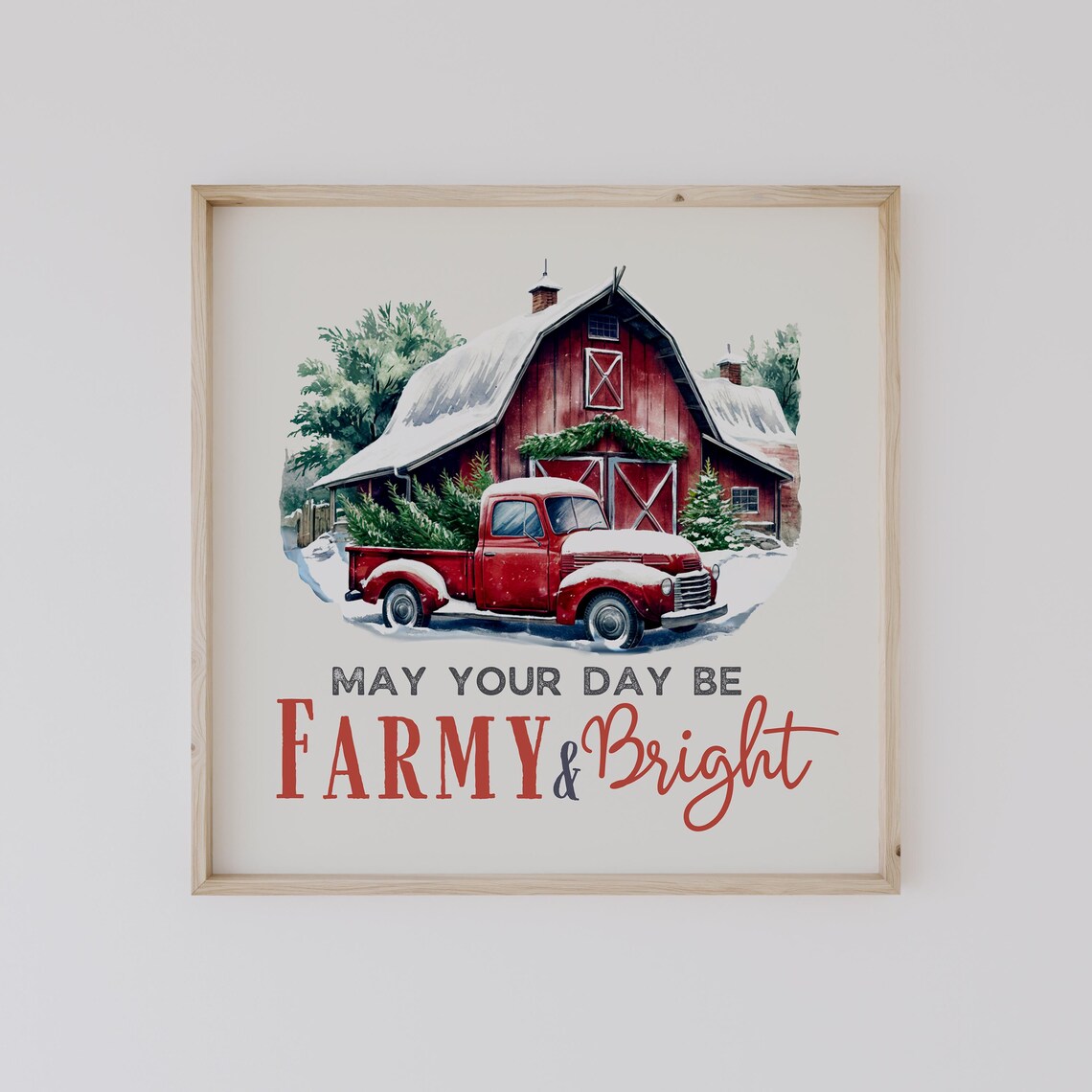 May Your Day Be Farmy and Bright Vintage Red Truck Christmas Poster - Image 2