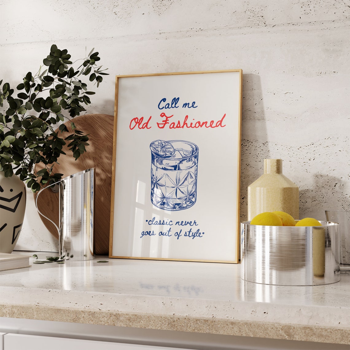 Call Me Old Fashioned Cocktail Illustration Classic Bar Cart Poster - Image 3