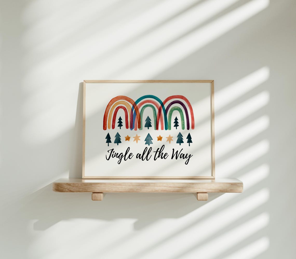 Jingle All the Way Watercolor Rainbow Christmas Trees Poster - Image 3