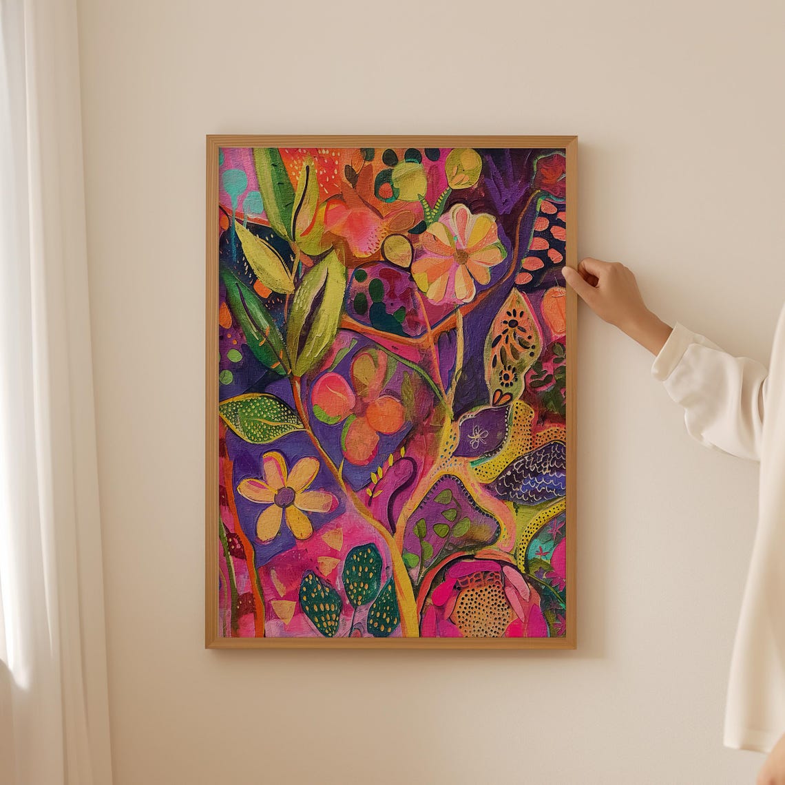 Bold Eclectic Abstract Flower Painting Jewel Tone Decor Poster - Image 3