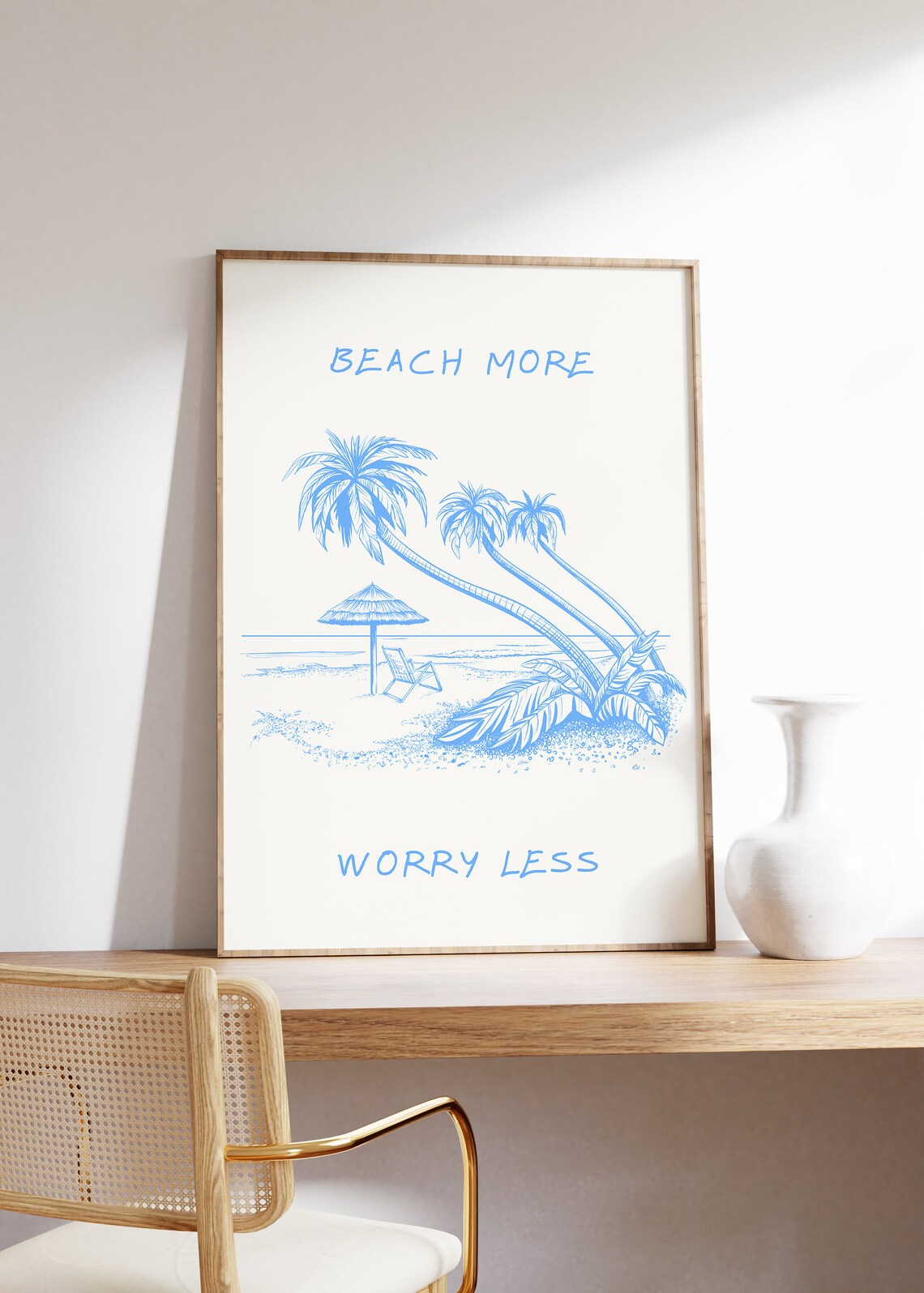 Beach More Worry Less Vintage Beach Poster - Image 3