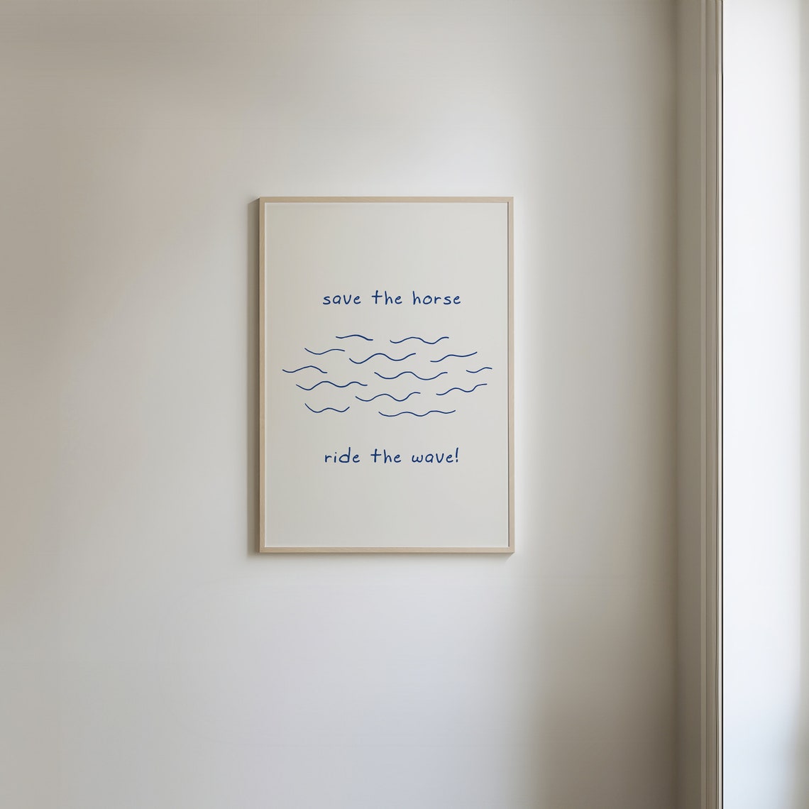 Save The Horse Ride The Wave Minimalist Blue Surf Quote Poster - Image 2