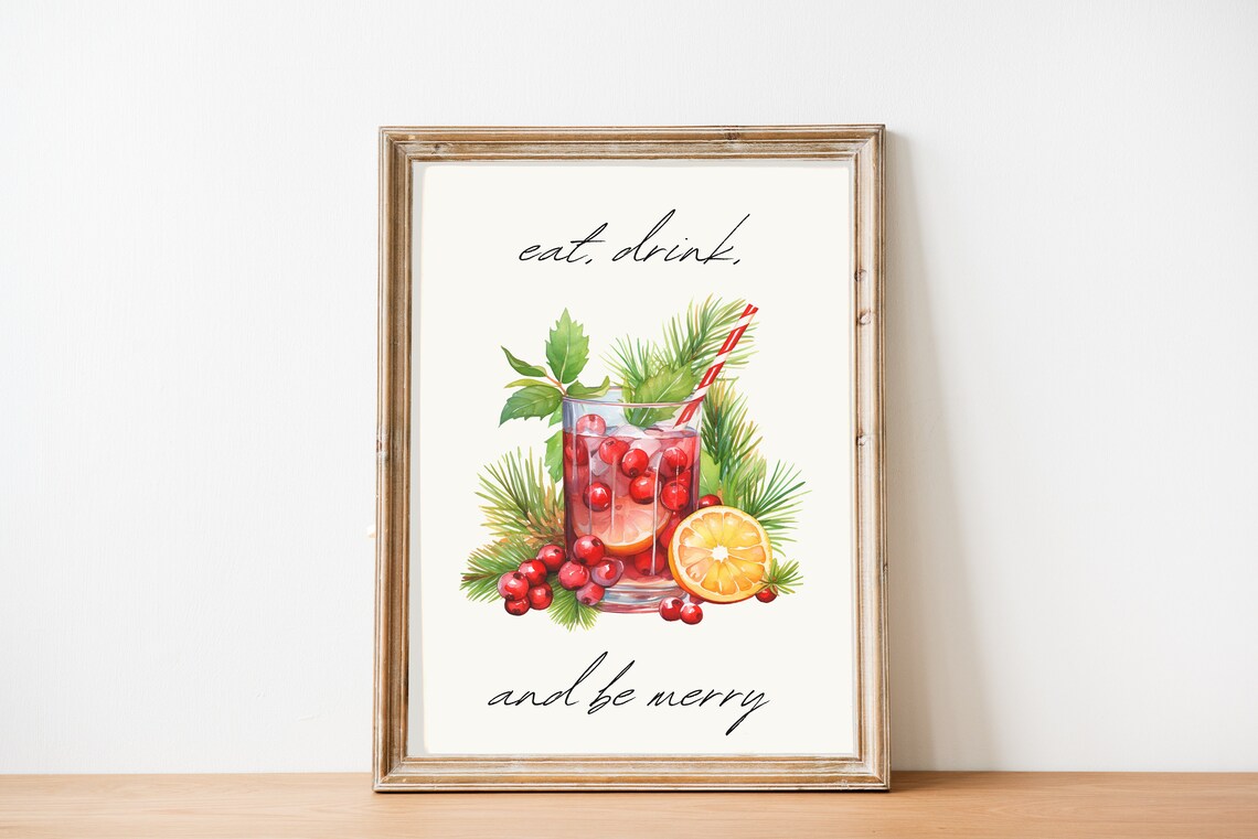 Eat Drink and Be Merry Cranberry Cocktail Holiday Bar Poster - Image 2