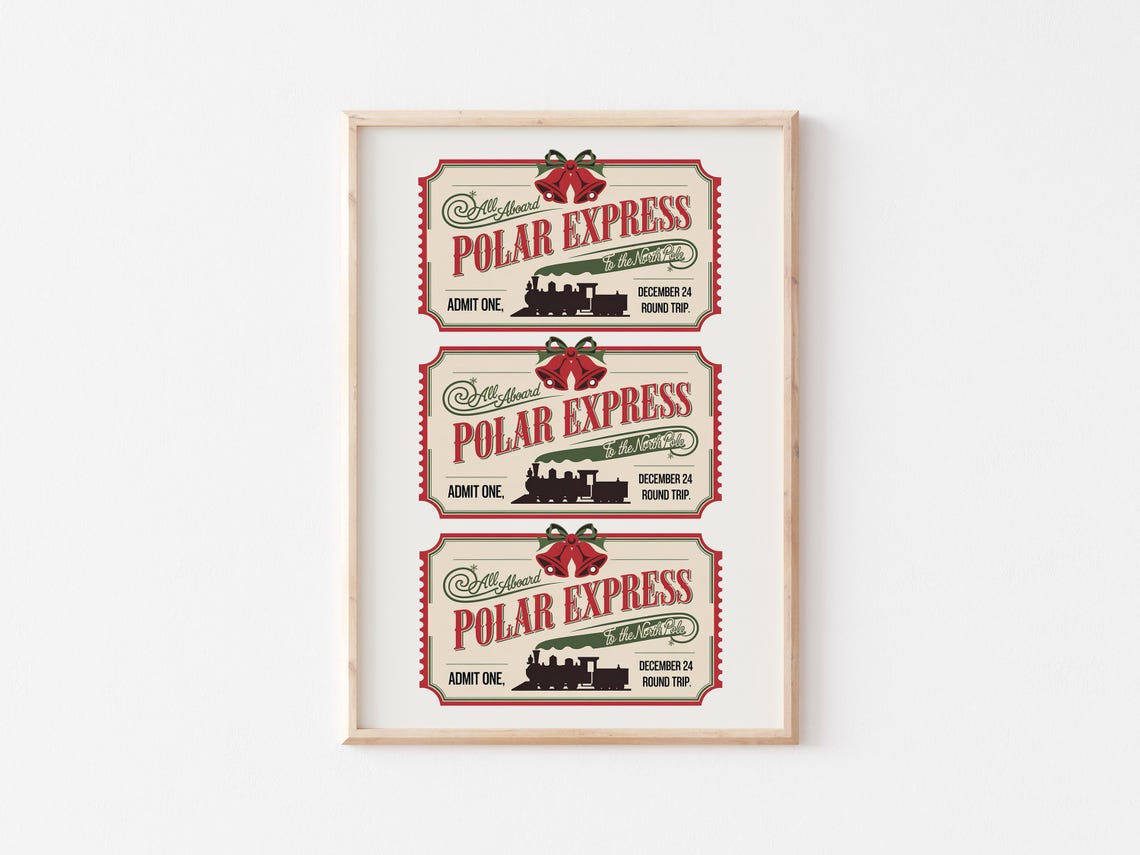 Polar Express North Pole Vintage Ticket Trio Script Holiday Poster - Image 2