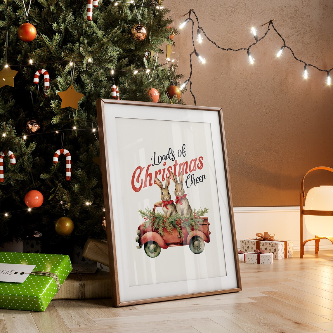 Loads Of Christmas Cheer Bunnies In Red Truck Holiday Poster - Image 3