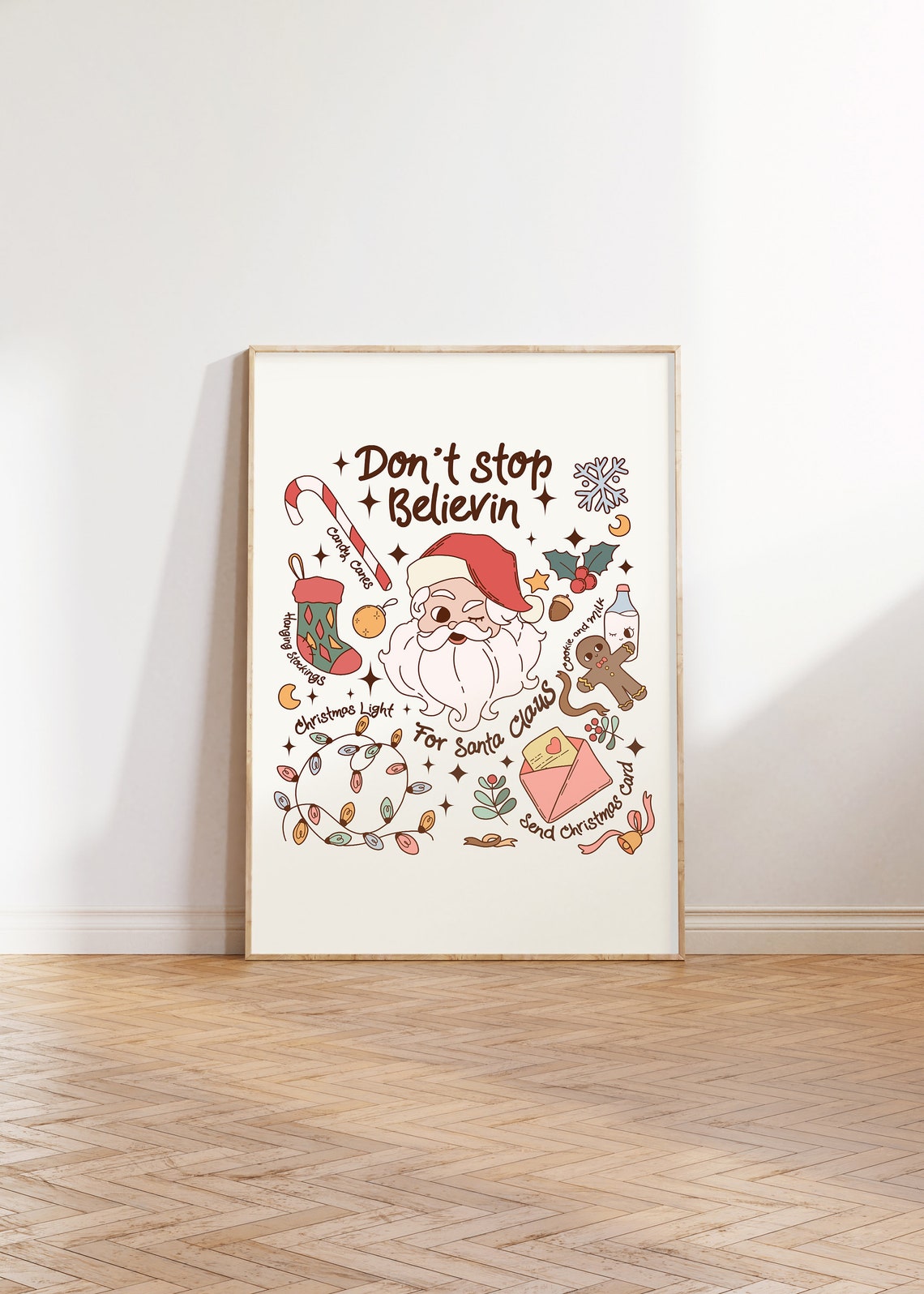 Don't Stop Believin Winking Santa Doodle Christmas Lights Poster - Image 3