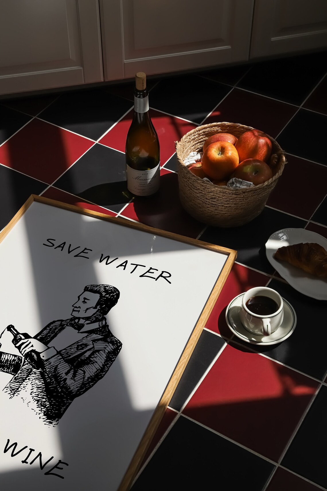Save Water Drink Wine Vintage Gentleman Pouring Wine Art Poster - Image 4