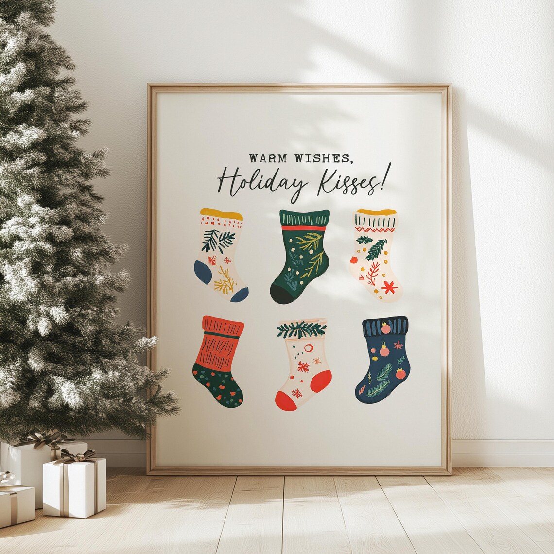 Warm Wishes Holiday Kisses Cute Christmas Stockings Decor Poster - Image 4