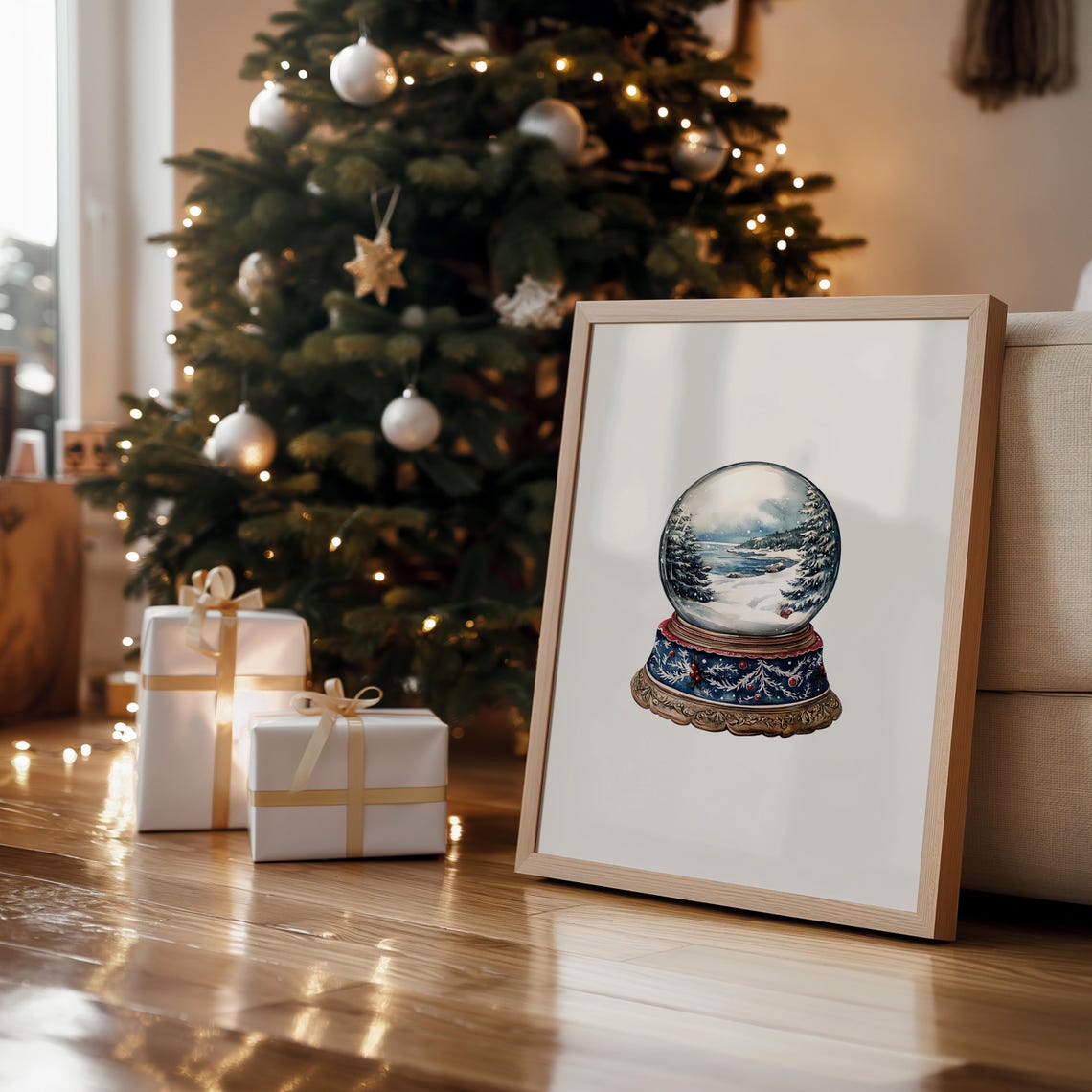 Watercolor Snow Globe Coastal Winter Scene Christmas Decor Poster - Image 3