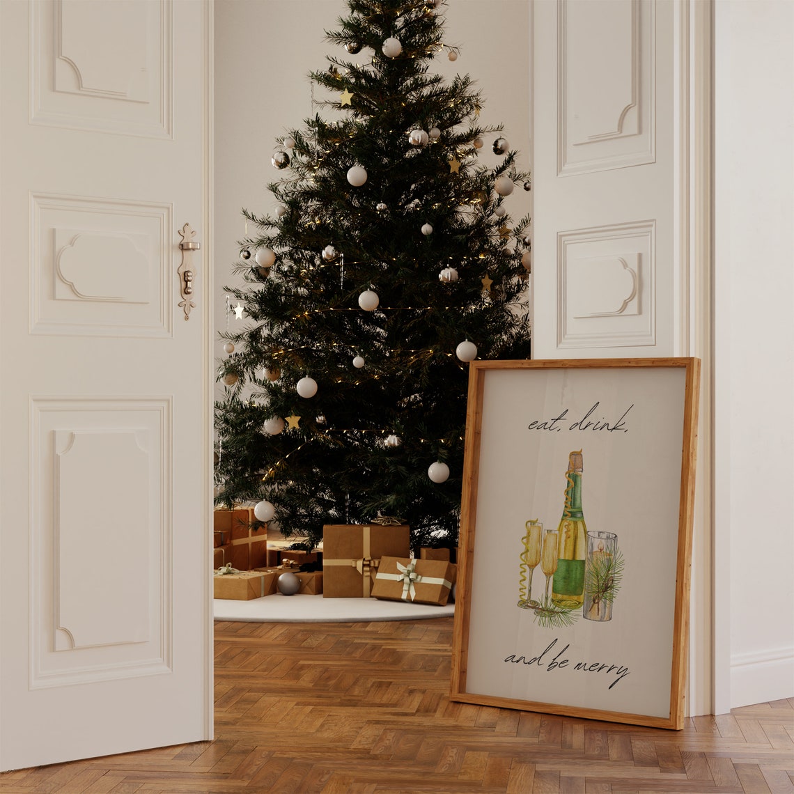 Eat Drink and Be Merry Champagne Candle Holiday Toast Wall Art - Image 3