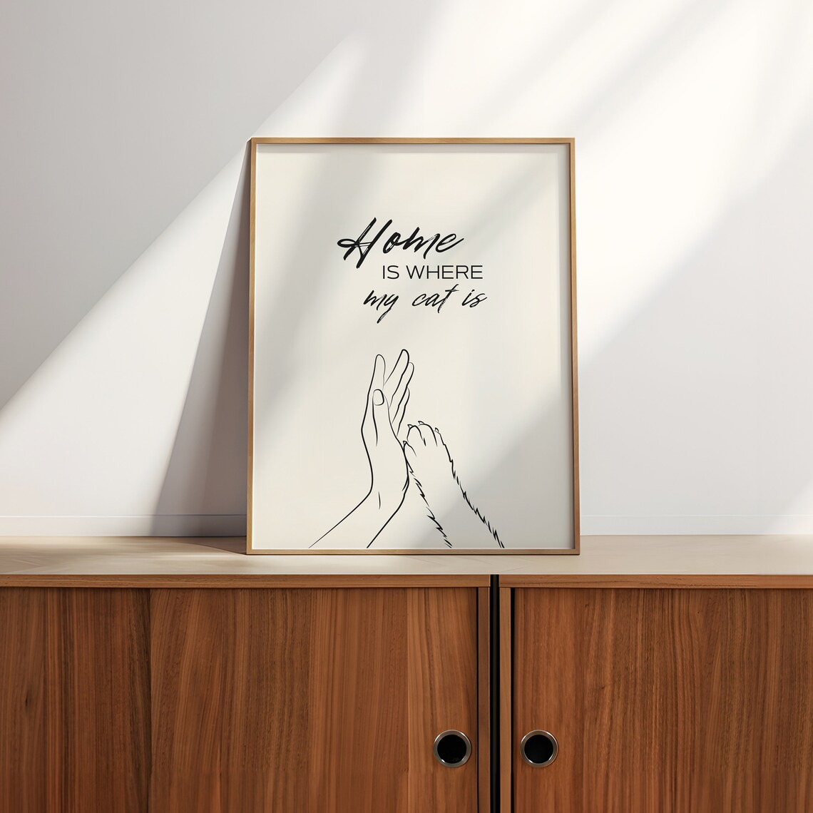Home Is Where My Cat Is Line Art Human Hand And Cat Paw Poster - Image 2