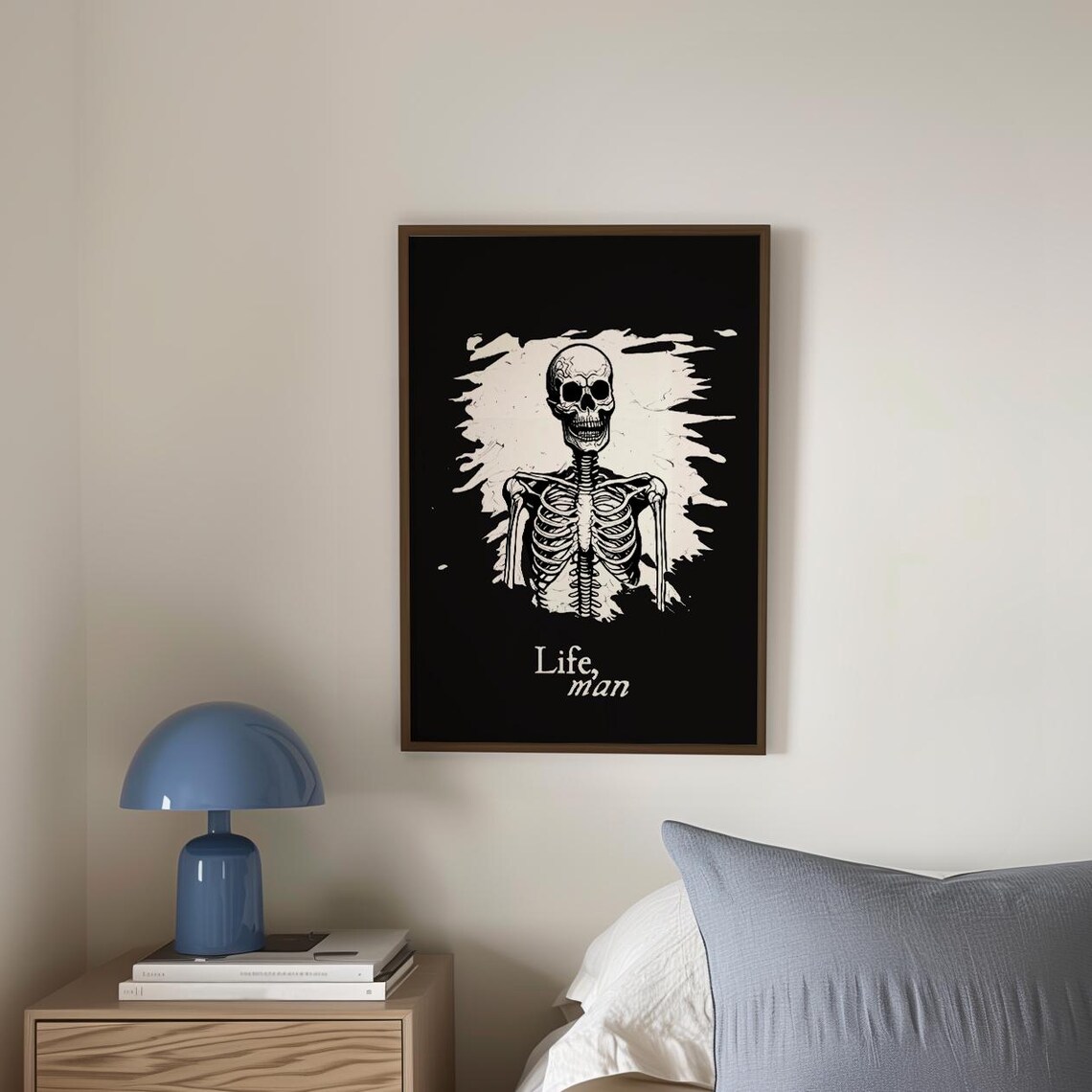 Life Man Skeleton Quote Black And White Minimalist Halloween Poster - Image 4
