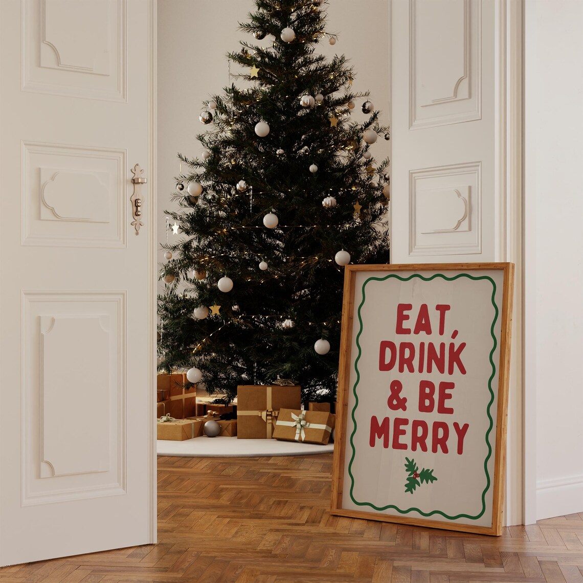 Eat Drink And Be Merry Retro Christmas Art Print - Image 2