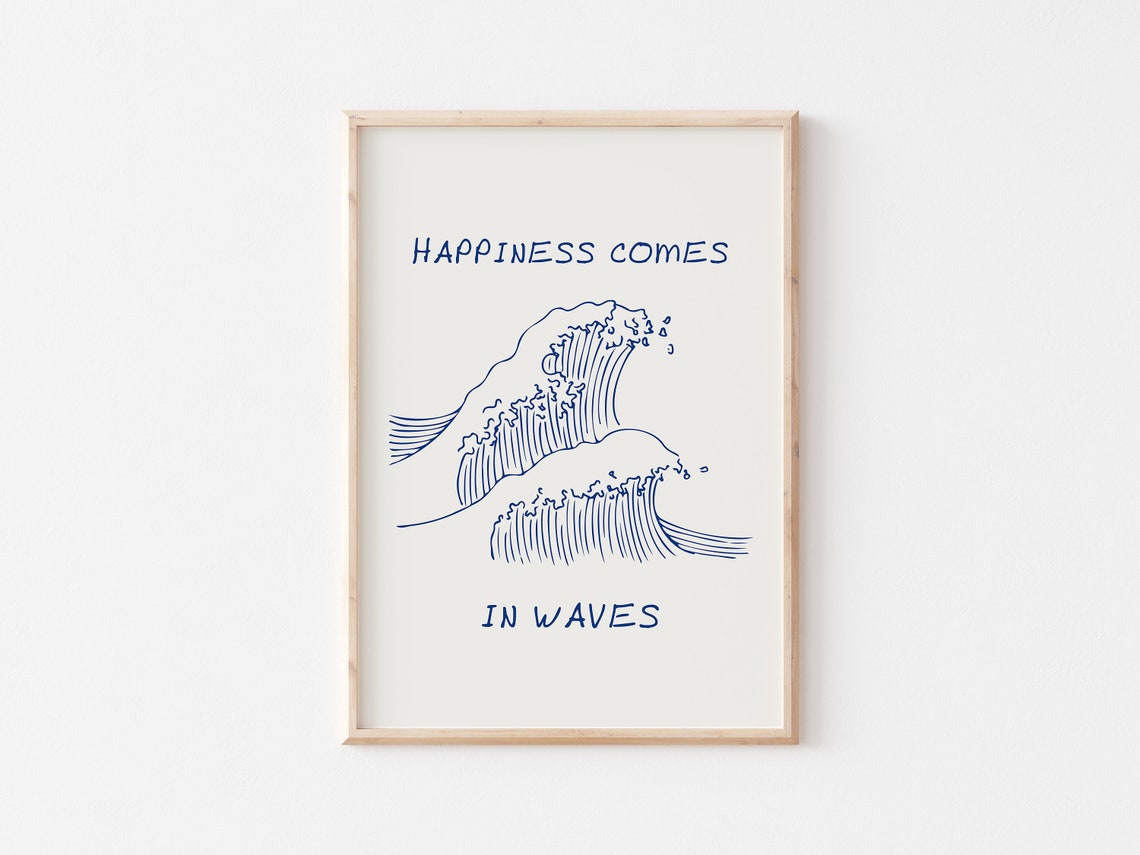 Happiness Comes in Waves Minimalist Surf Line Art Quote Poster - Image 5
