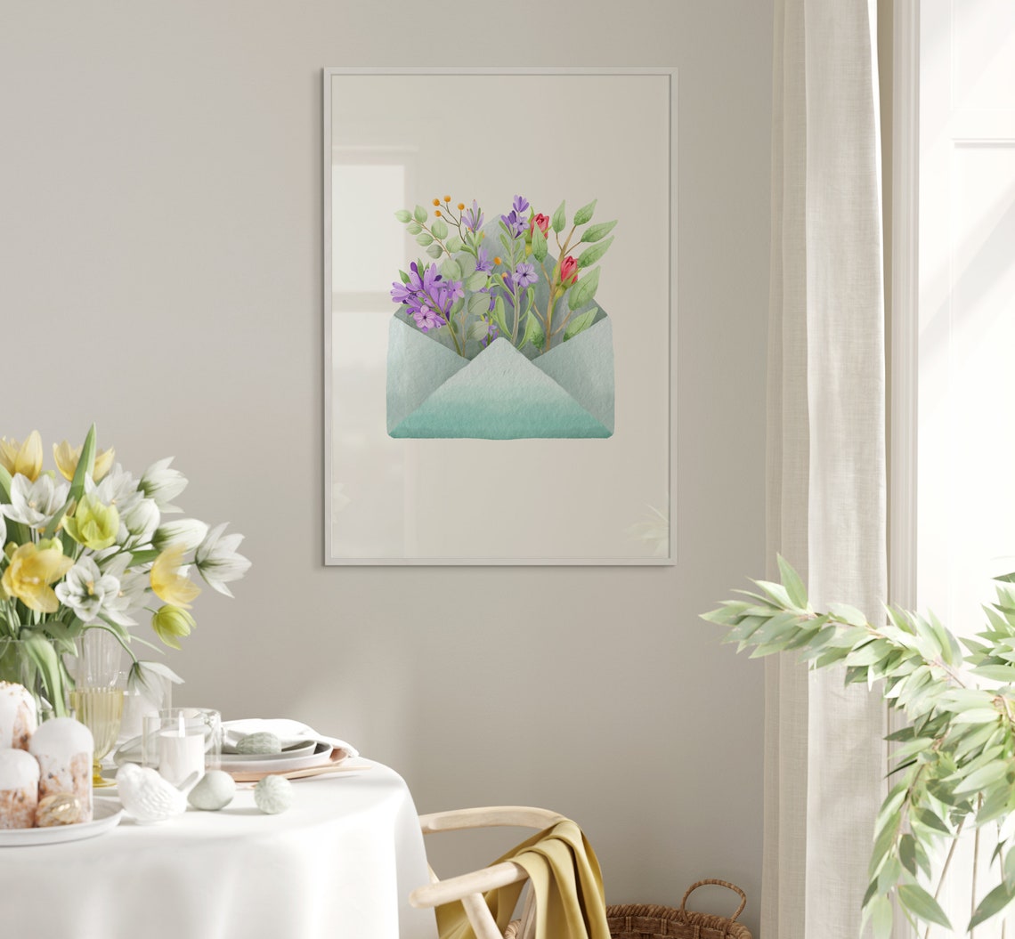 Purple Wildflowers Peeking from a Green Envelope Watercolor Poster - Image 5