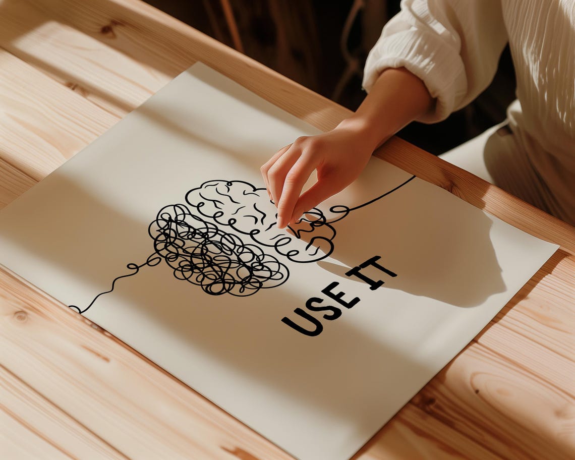 Use It Brain Line Art Creative Thinking Mindset Motivation Poster - Image 4