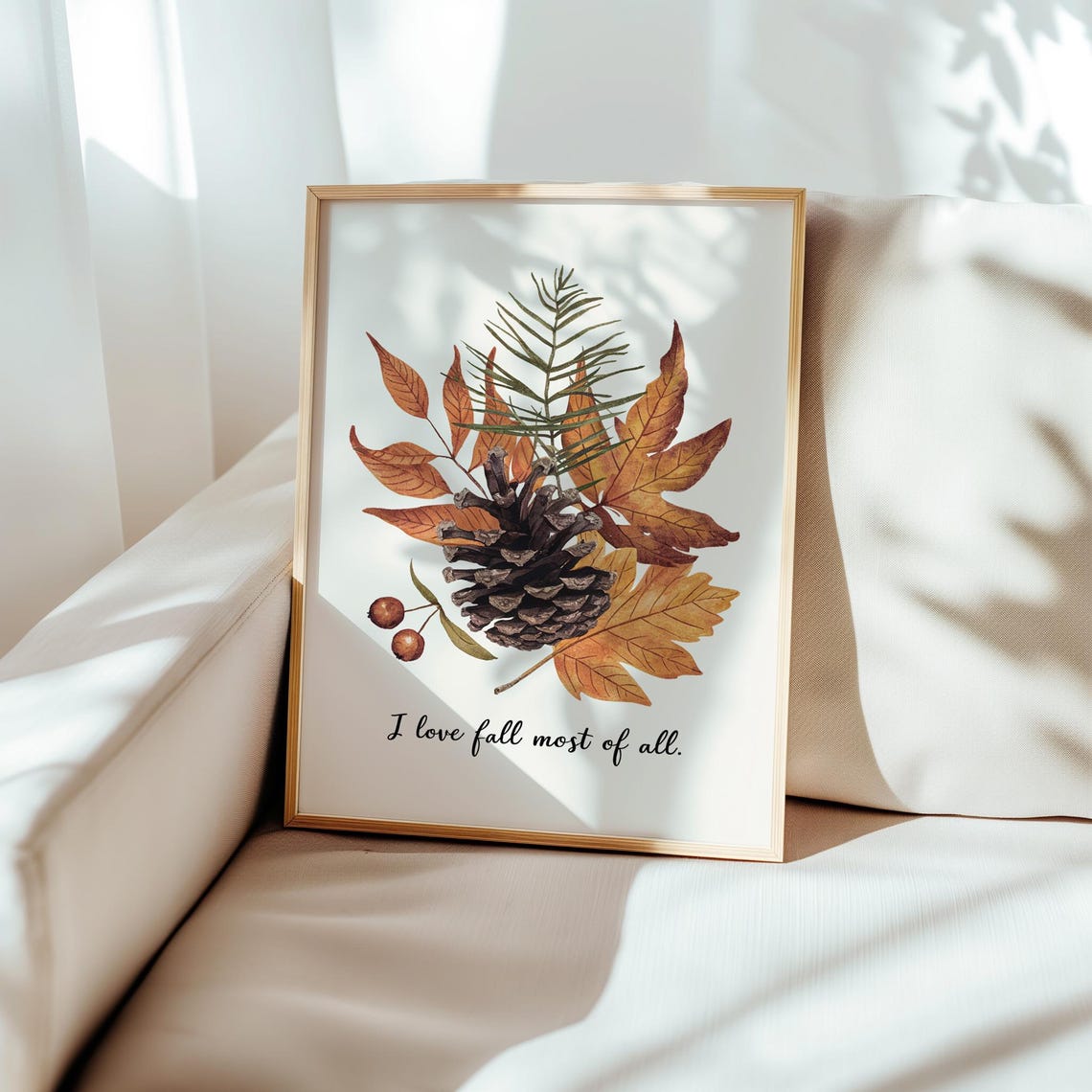 Watercolor Pinecone And Autumn Leaves Botanical Fall Nature Poster - Image 3