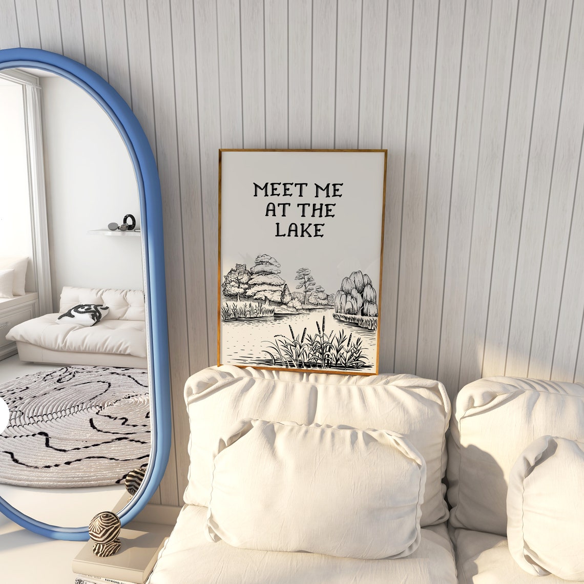 Meet Me At The Lake Print Vintage Lake Poster Aesthetic Lake House Decor Neutral Nature Coastal Wall Art Retro Lake Art Poster - Image 5